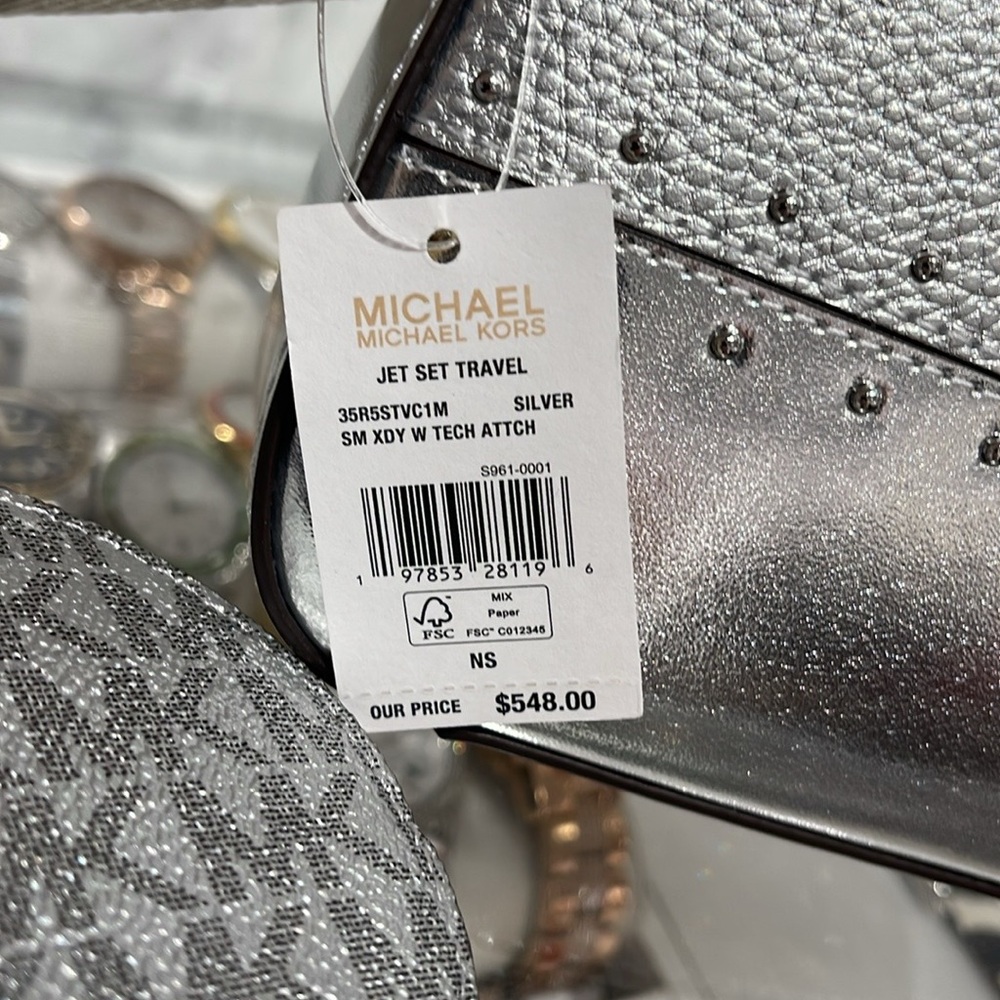 Michael Kors Jet Set Travel Sma Metallic Patchwork and Signature Logo Crossbody - Picture 13 of 16